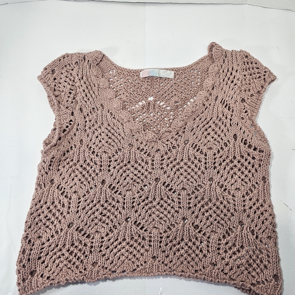 Free People Pink Crochet Blouse Sz L - Picture 4 of 9